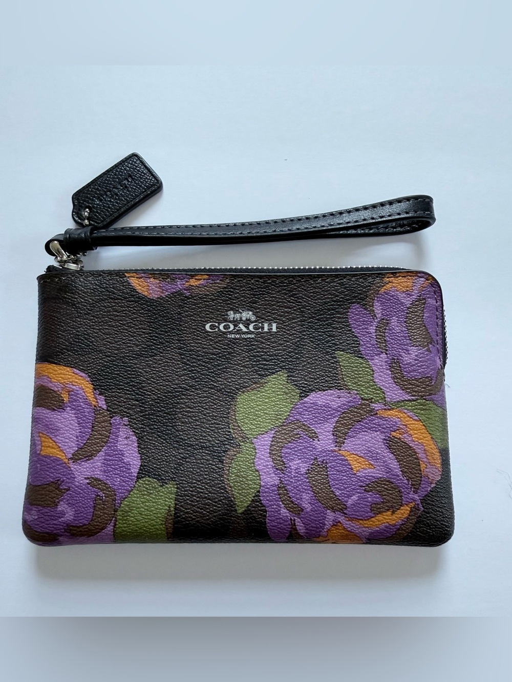 Coach Floral Leather Wristlet | Purple Rose Print | Zip Pouch Wallet | EUC